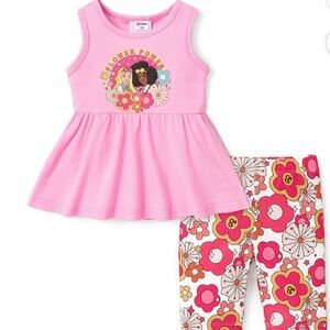 BRAND NEW Barbie Pink Flower Power Top and Biker Shorts Set